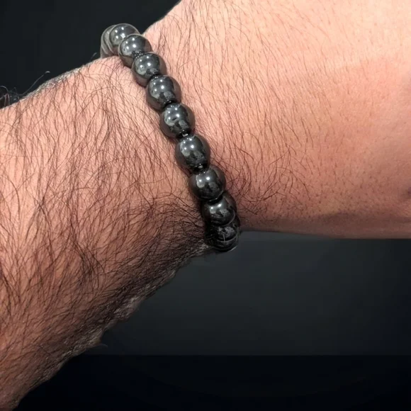 Hematite Bracelet - 10mm Unisex Stretches - Picture 3 of 3